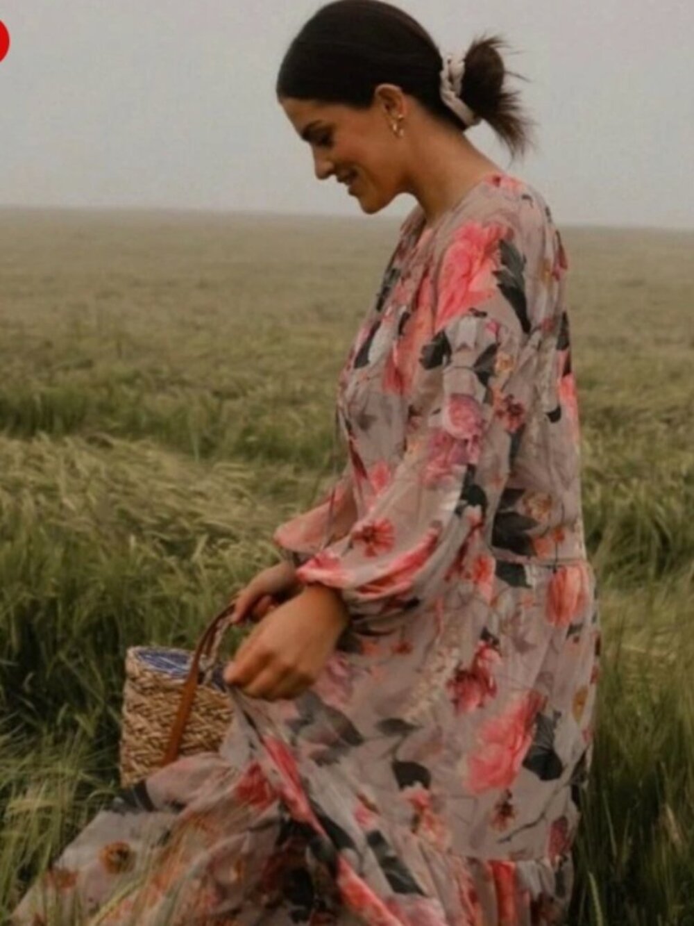 Floral chiffon tiered maxi dress balloon sleeves prairie boho cottage